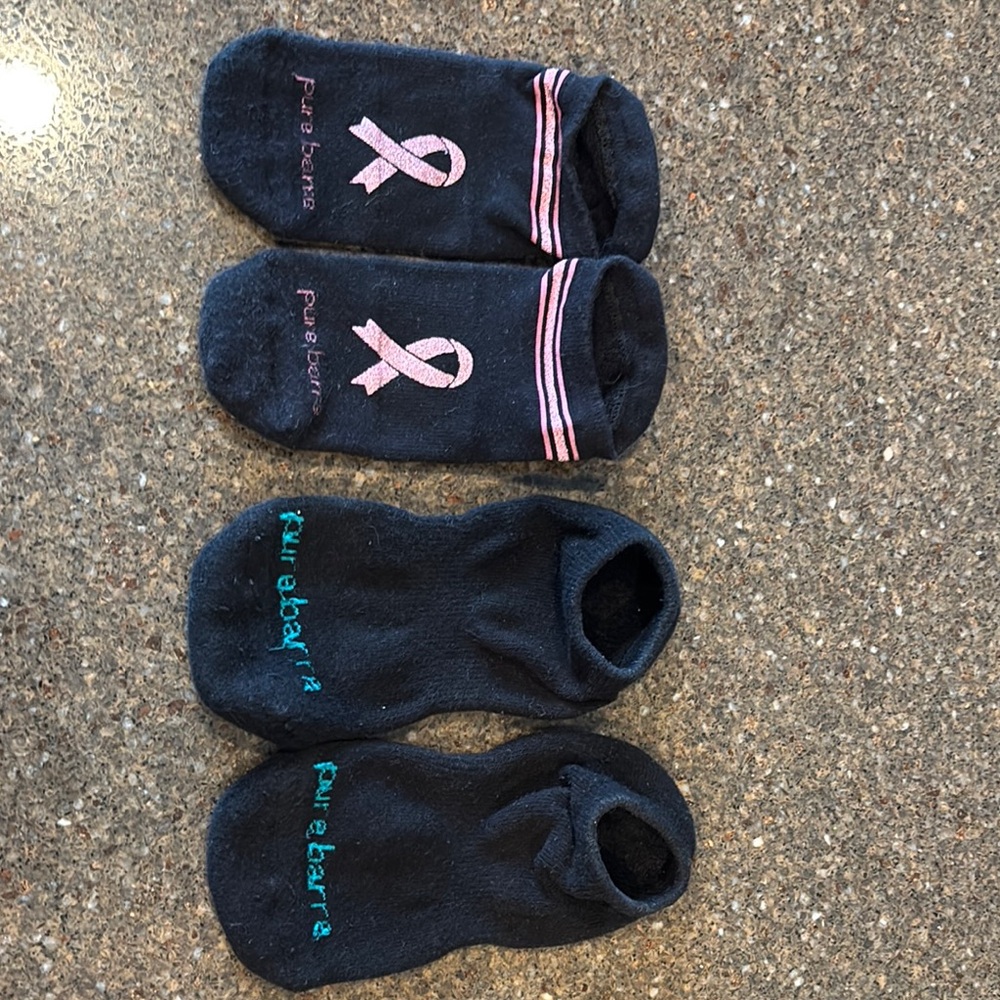 Pure Barre Black Socks with Pink and Teal Dots